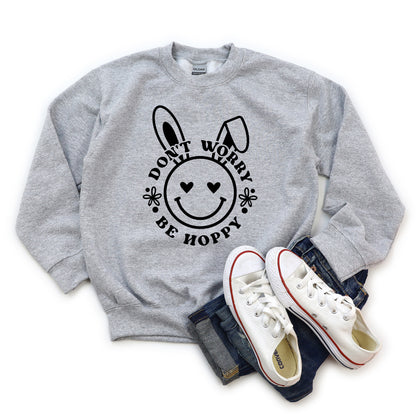 Don't Worry Be Hoppy Smiley Bunny | Youth Graphic Sweatshirt