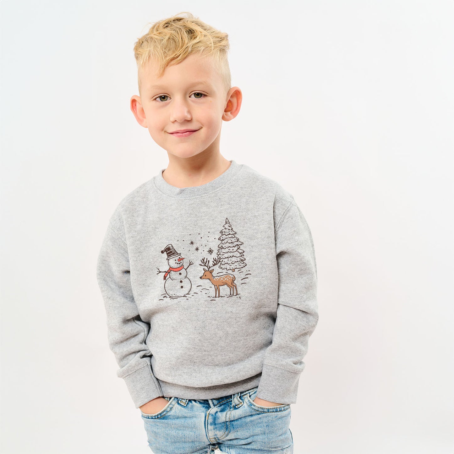 Deer Snowman Scene | Youth Ultra-Soft Graphic Sweatshirt