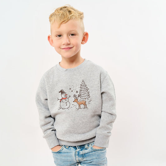 Deer Snowman Scene | Youth Ultra-Soft Graphic Sweatshirt