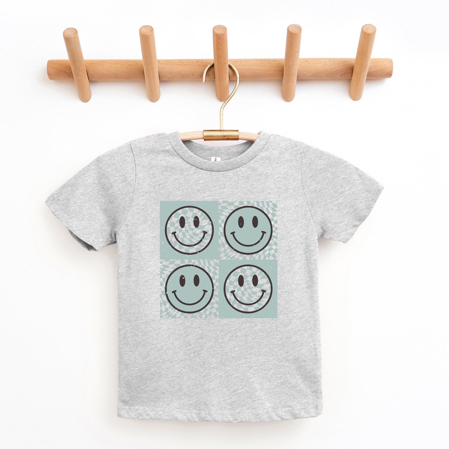 Four Checkerboard Smiley Faces | Toddler Graphic Short Sleeve Tee