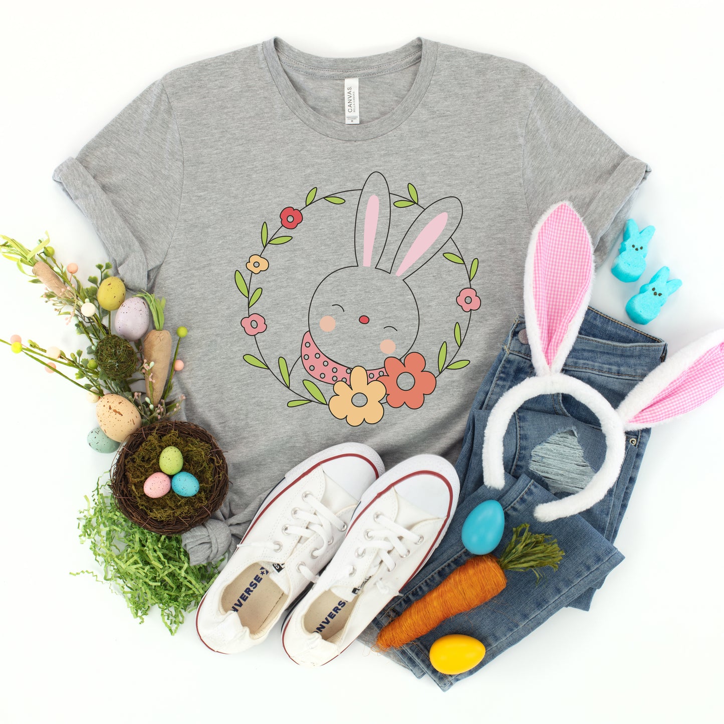 Easter Bunny Flower Wreath | Toddler Graphic Short Sleeve Tee