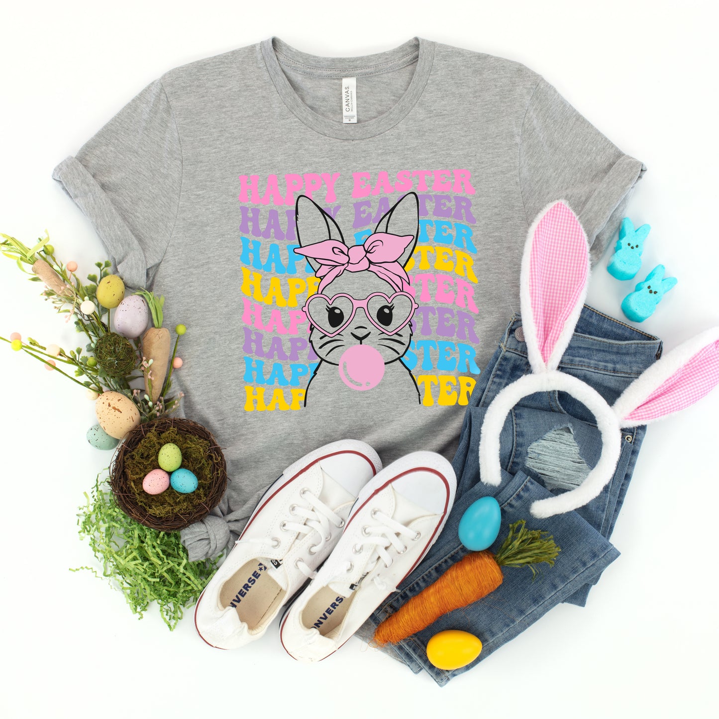 Bubble Gum Bunny Wavy | Youth Graphic Short Sleeve Tee