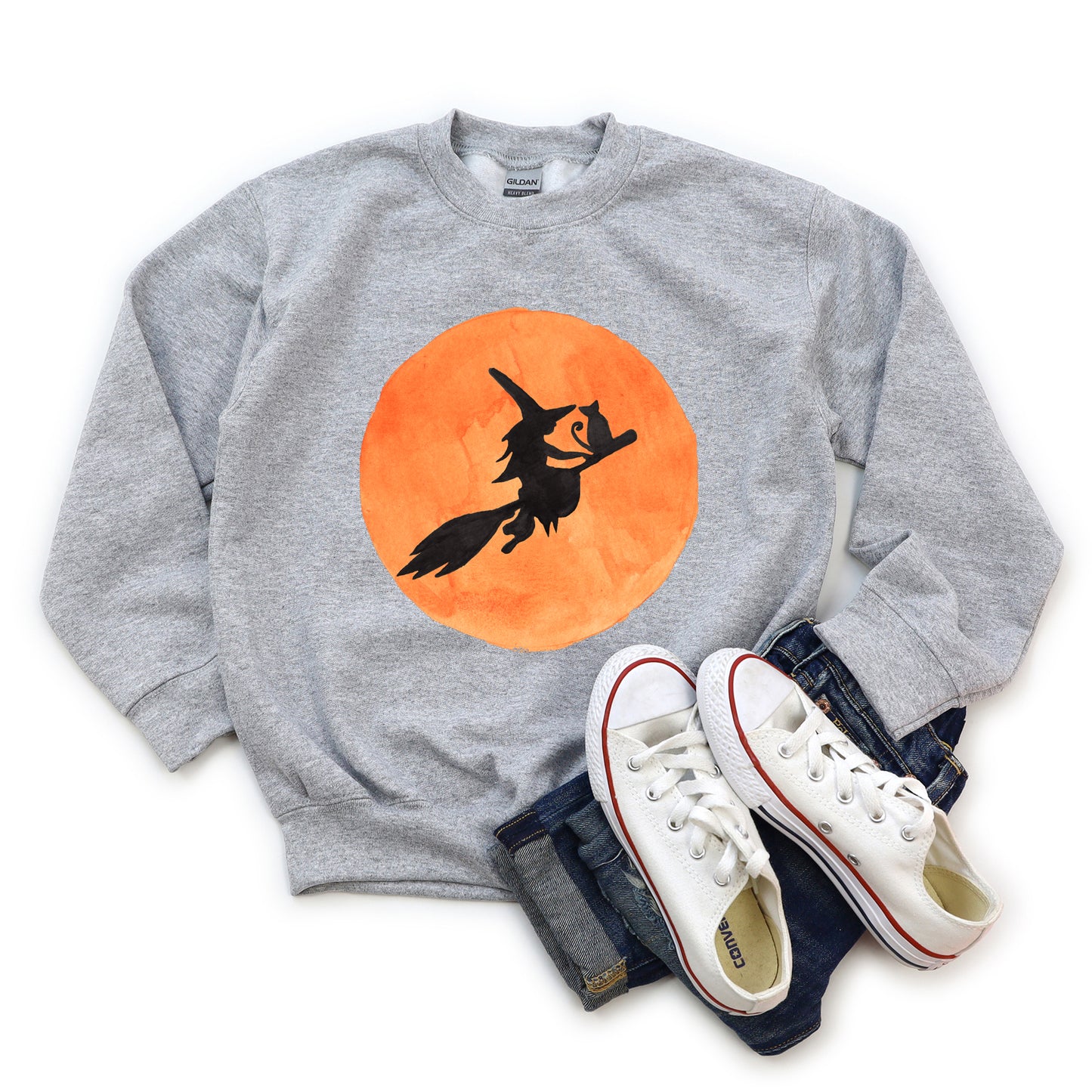 Watercolor Witch On Broom | Youth Graphic Sweatshirt