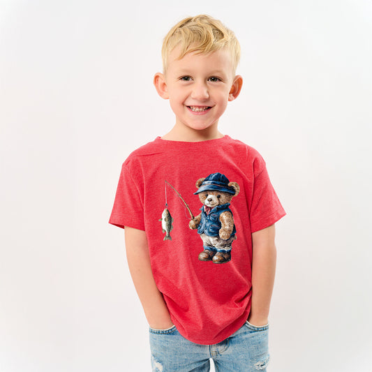 Teddy Bear Fisherman | Toddler Graphic Short Sleeve Tee