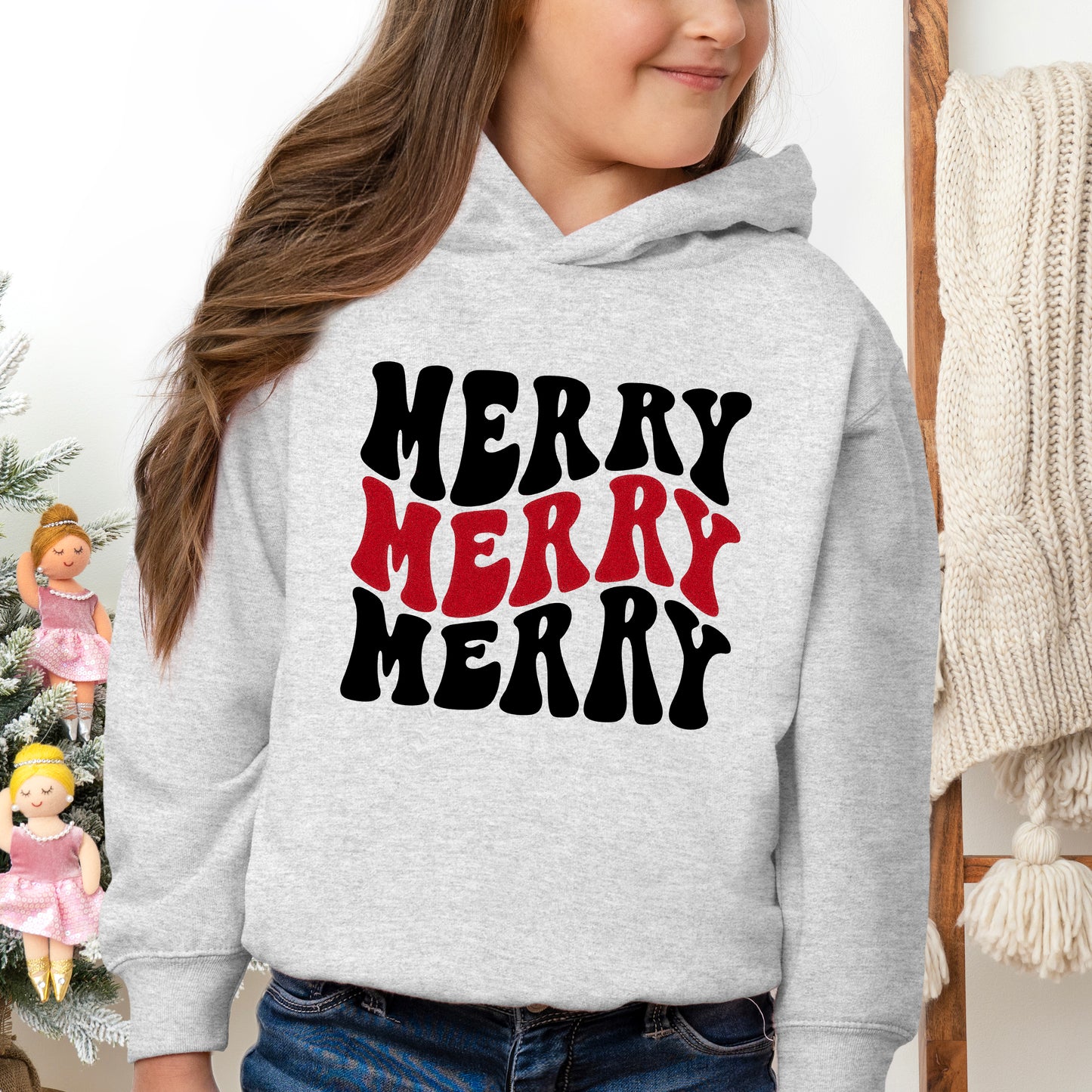 Merry Stacked Wavy Glitter | Toddler Graphic Hoodie