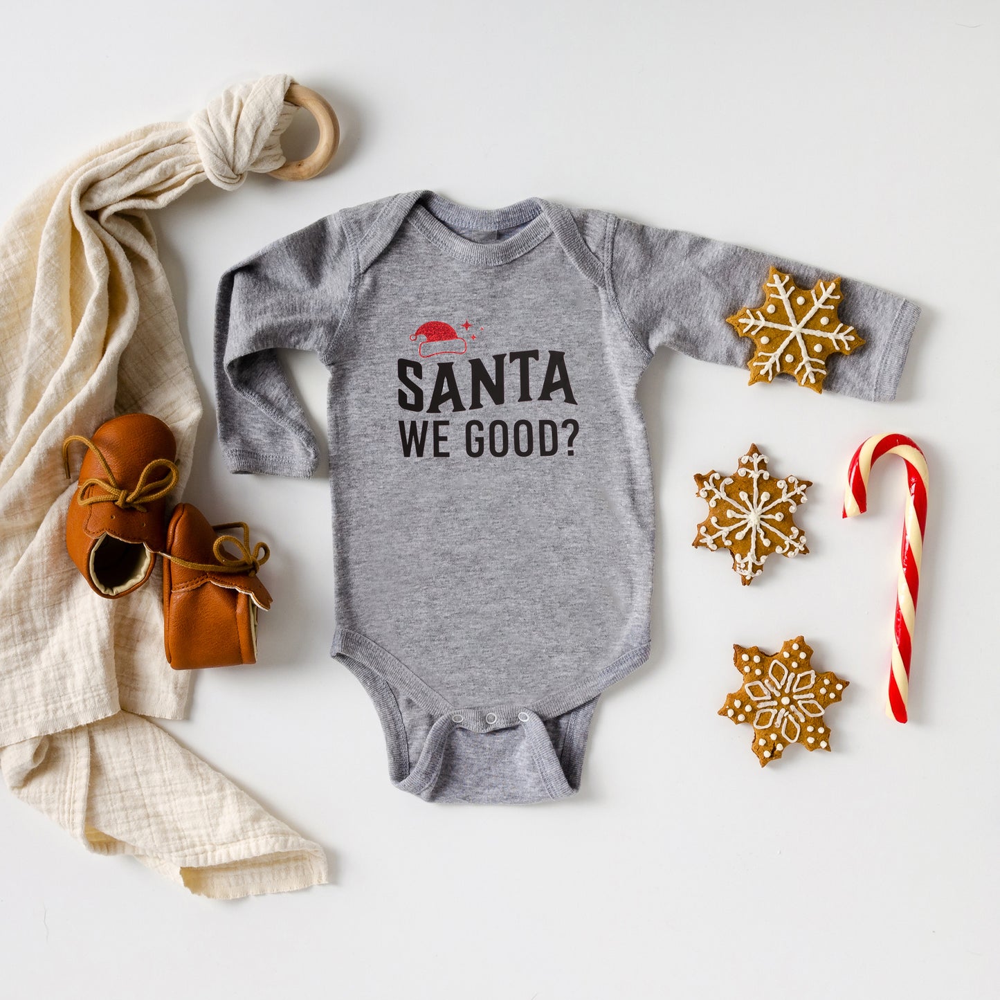 Santa We Good Glitter | Baby Graphic Long Sleeve Onesie