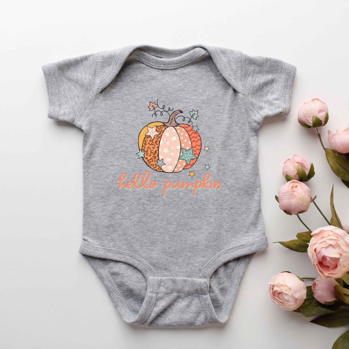 Hello Pumpkin Colorful Stars | Baby Graphic Short Sleeve Onesie