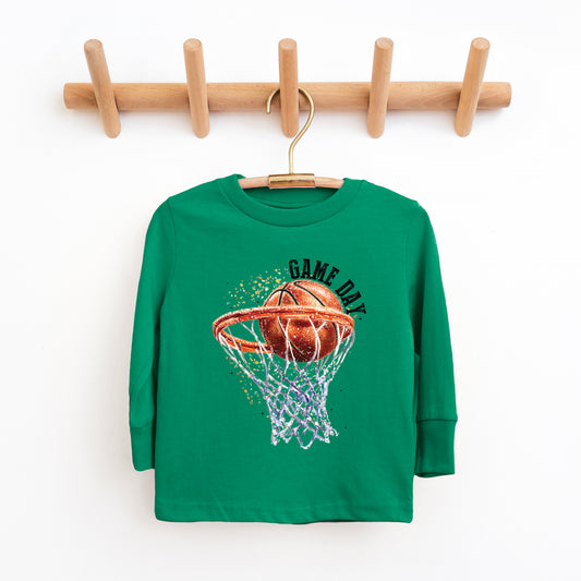 Basketball Game Day Hoop | Toddler Graphic Long Sleeve Tee
