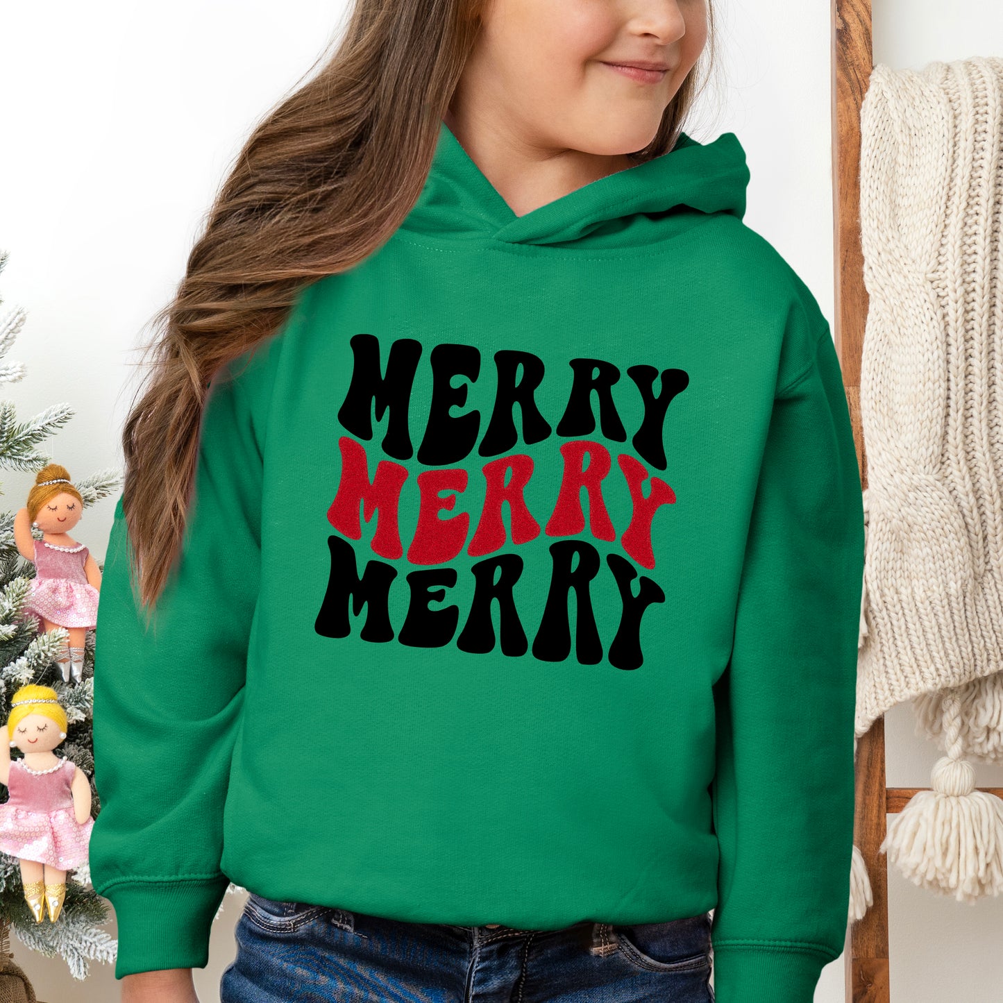 Merry Stacked Wavy Glitter | Toddler Graphic Hoodie