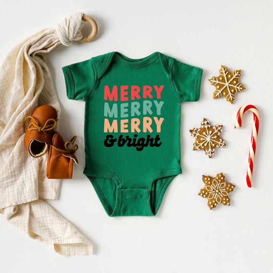 Merry And Bright Stacked | Baby Graphic Short Sleeve Onesie