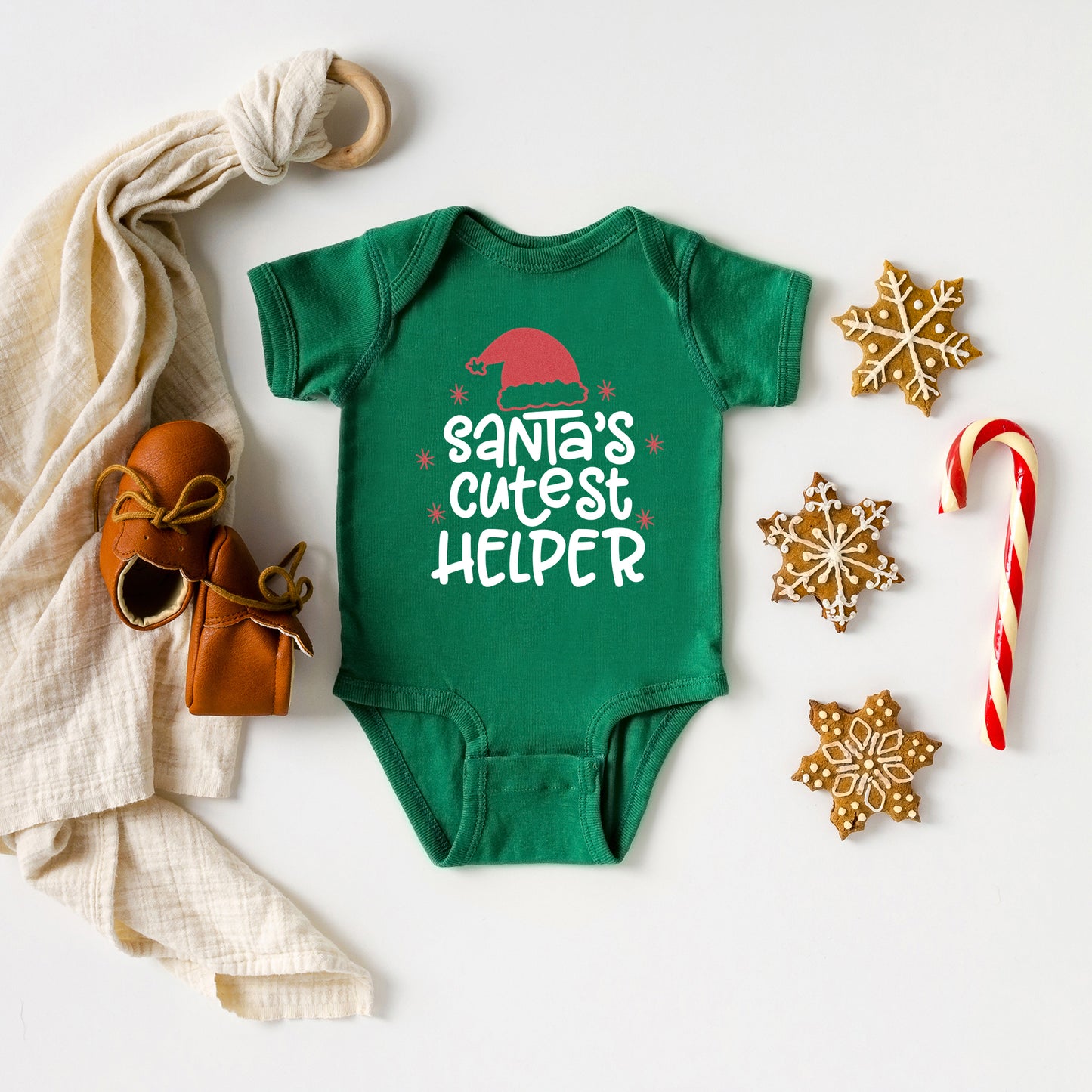 Santa's Cutest Helper Glitter | Baby Graphic Short Sleeve Onesie