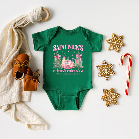 Coquette St. Nick's Tree Farm | Baby Graphic Short Sleeve Onesie