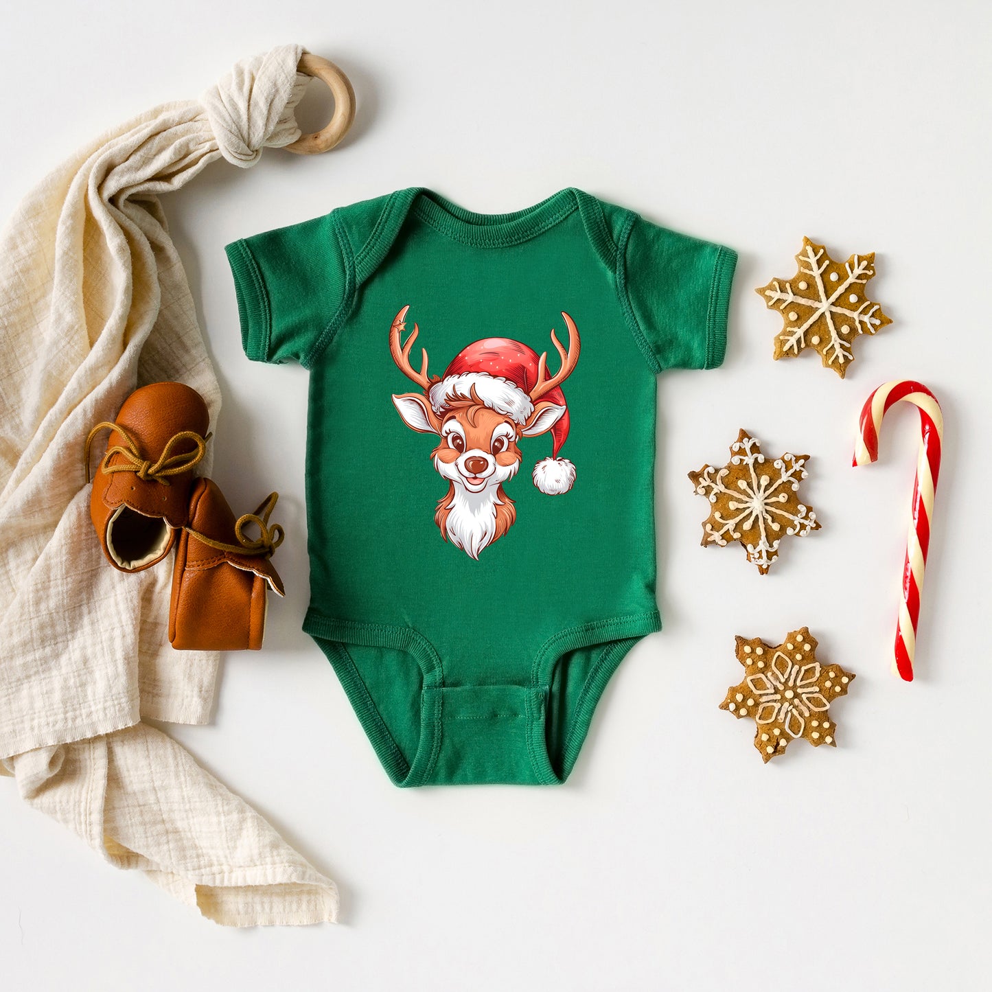 Cute Reindeer Head | Baby Graphic Short Sleeve Onesie