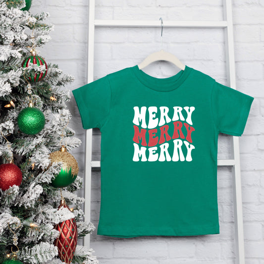 Merry Stacked Wavy Glitter | Toddler Graphic Short Sleeve Tee