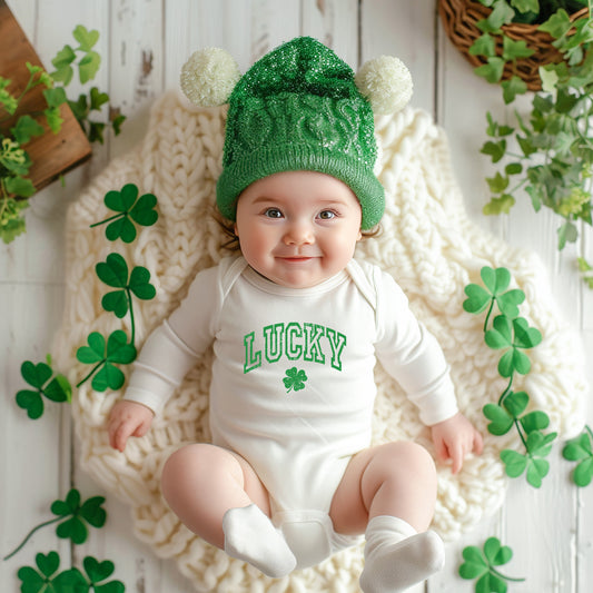 Lucky Clover Distressed | Baby Graphic Long Sleeve Onesie