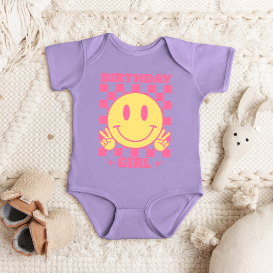 Birthday Girl Checkered | Baby Graphic Short Sleeve Onesie