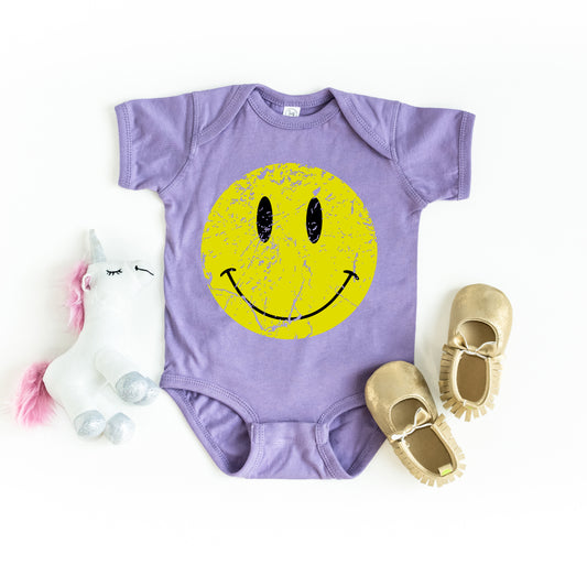 Distressed Smiley Face | Baby Graphic Short Sleeve Onesie