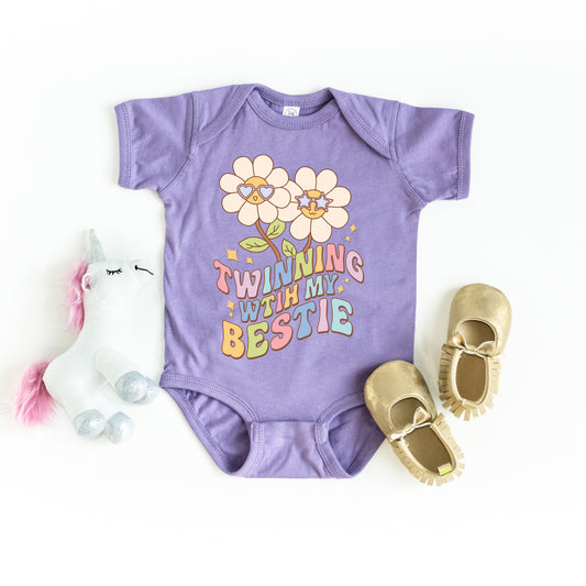 Twinning With Bestie | Baby Graphic Short Sleeve Onesie