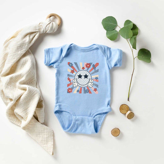 Smiley Peace Sign Flowers | Baby Graphic Short Sleeve Onesie