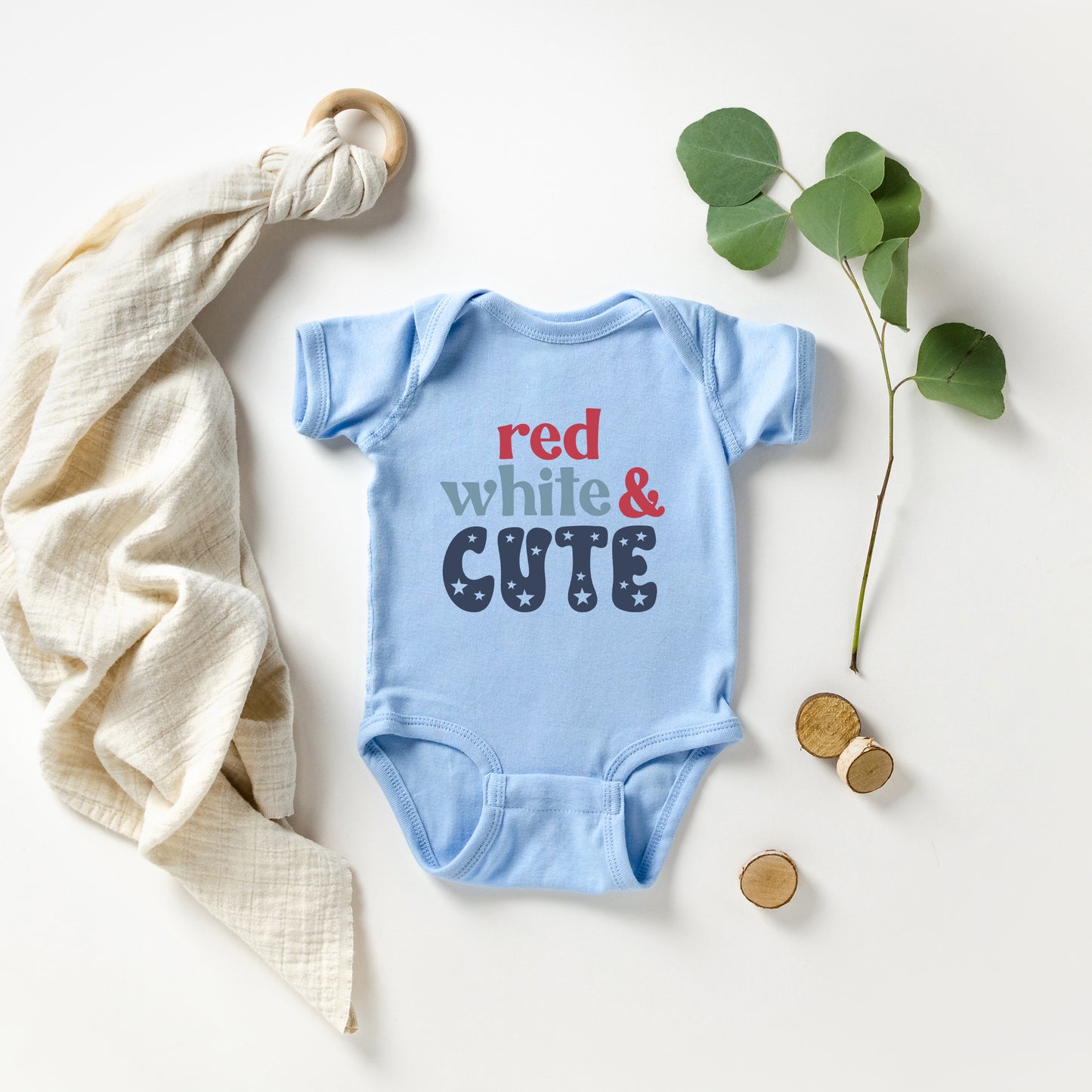 Red White And Cute Stars | Baby Graphic Short Sleeve Onesie