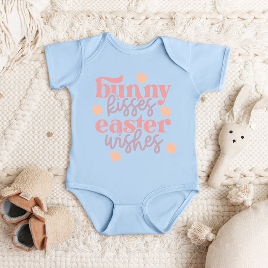 Bunny Kisses Easter Wishes Flowers | Baby Graphic Short Sleeve Onesie