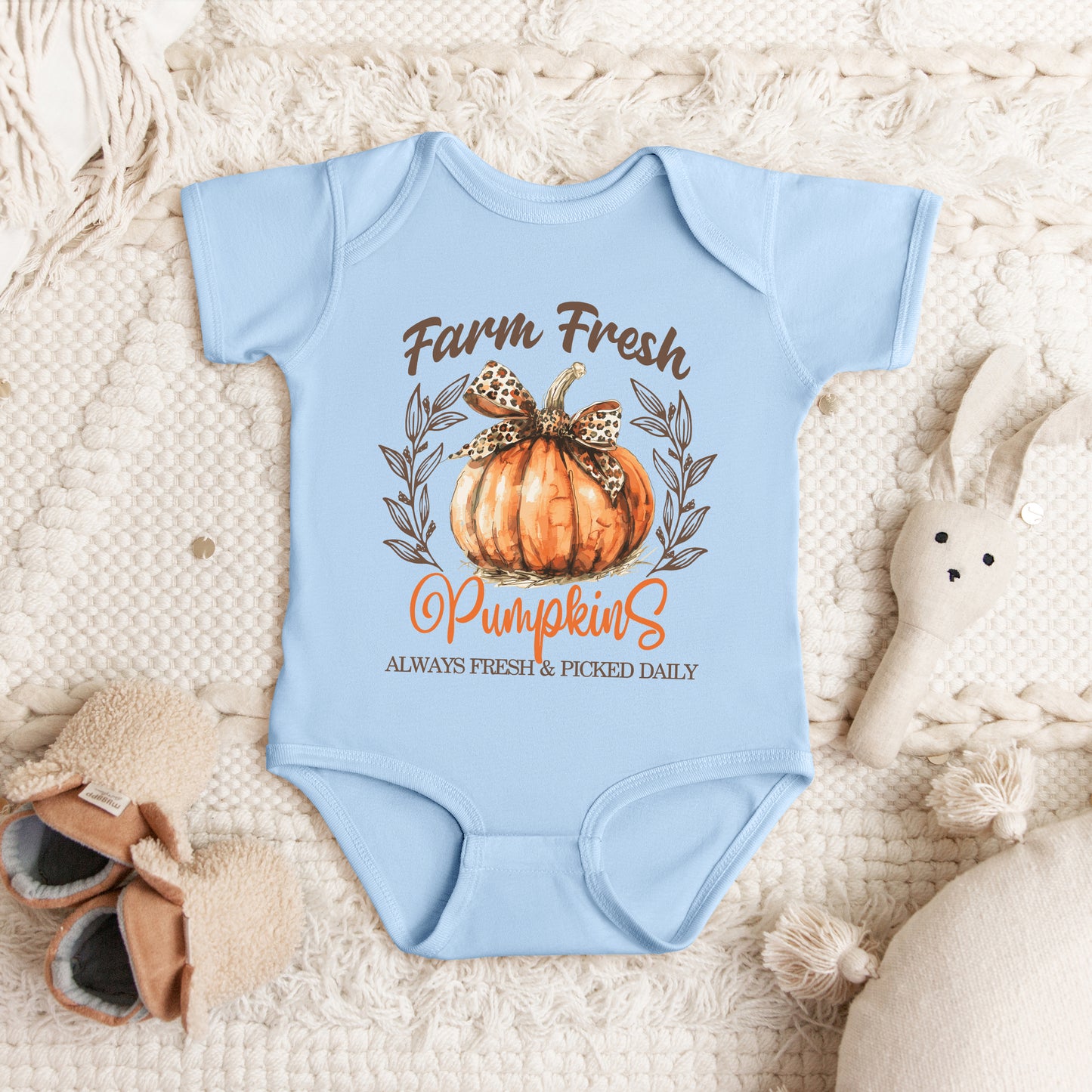 Coquette Farm Fresh Pumpkin | Baby Graphic Short Sleeve Onesie