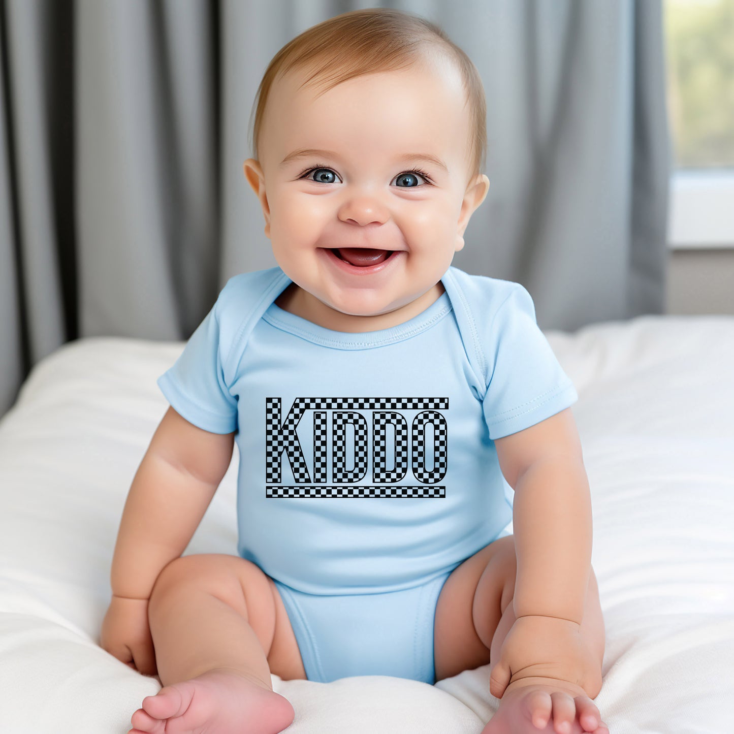 Kiddo Checkered | Baby Graphic Short Sleeve Onesie