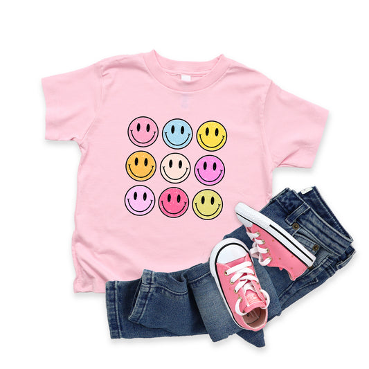 Colorful Smiley Face Distressed | Toddler Graphic Short Sleeve Tee