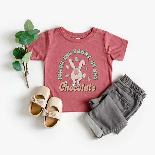 Follow The Bunny He Has Chocolate | Toddler Short Sleeve Crew Neck