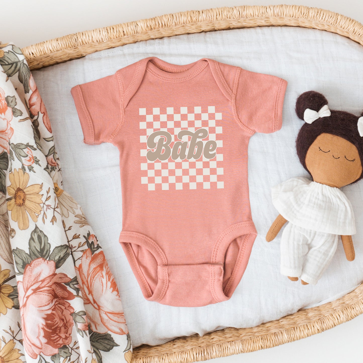 Retro Checkered Babe | Baby Graphic Short Sleeve Onesie