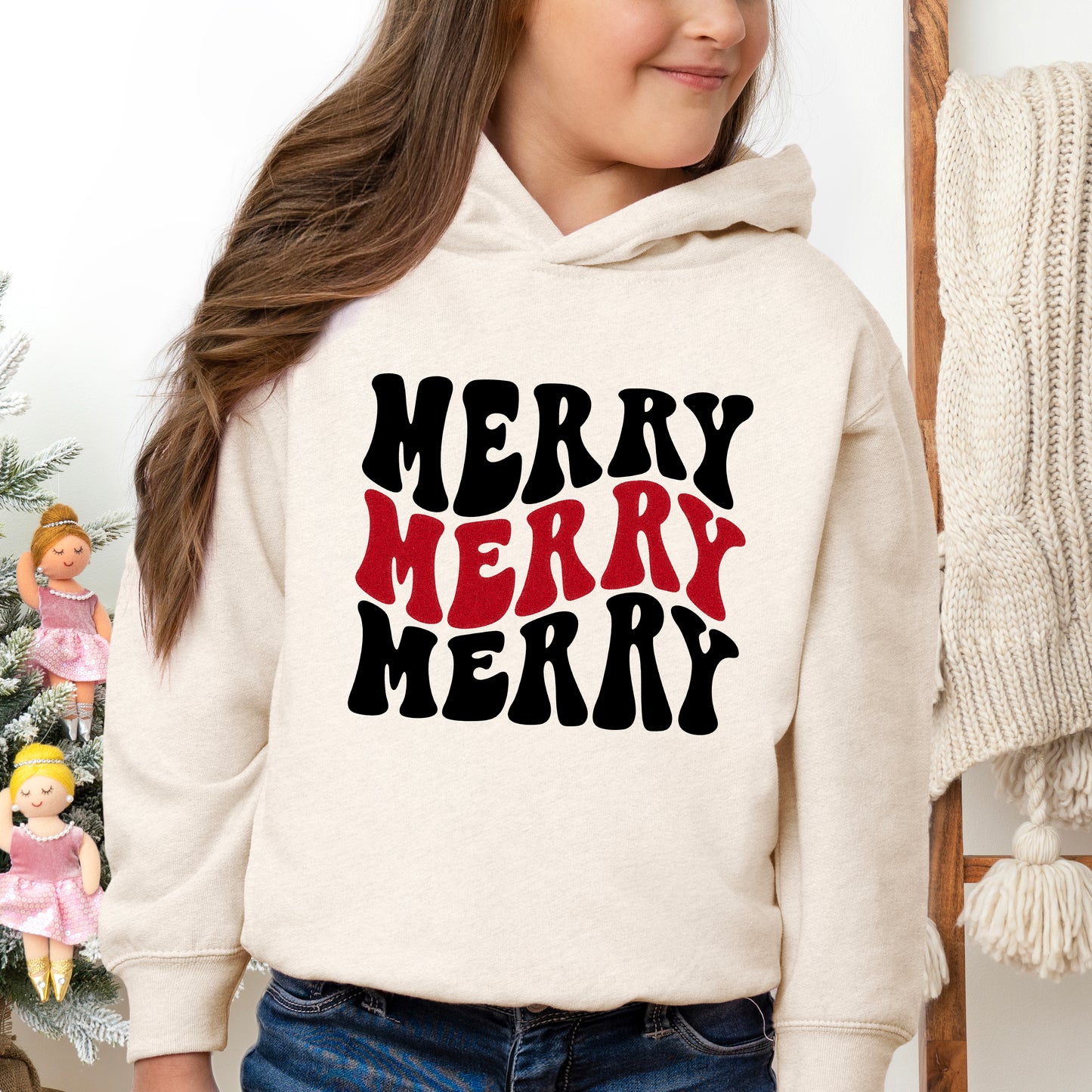 Merry Stacked Wavy Glitter | Toddler Graphic Hoodie