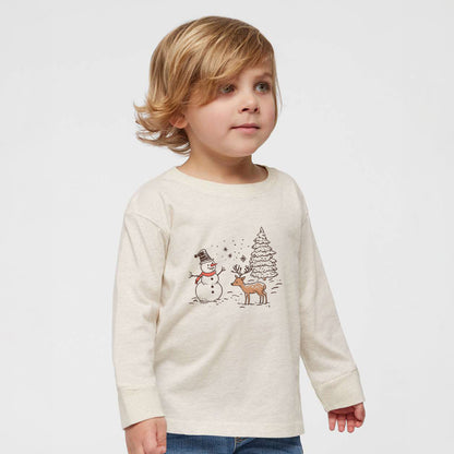 Deer Snowman Scene | Toddler Graphic Long Sleeve Tee