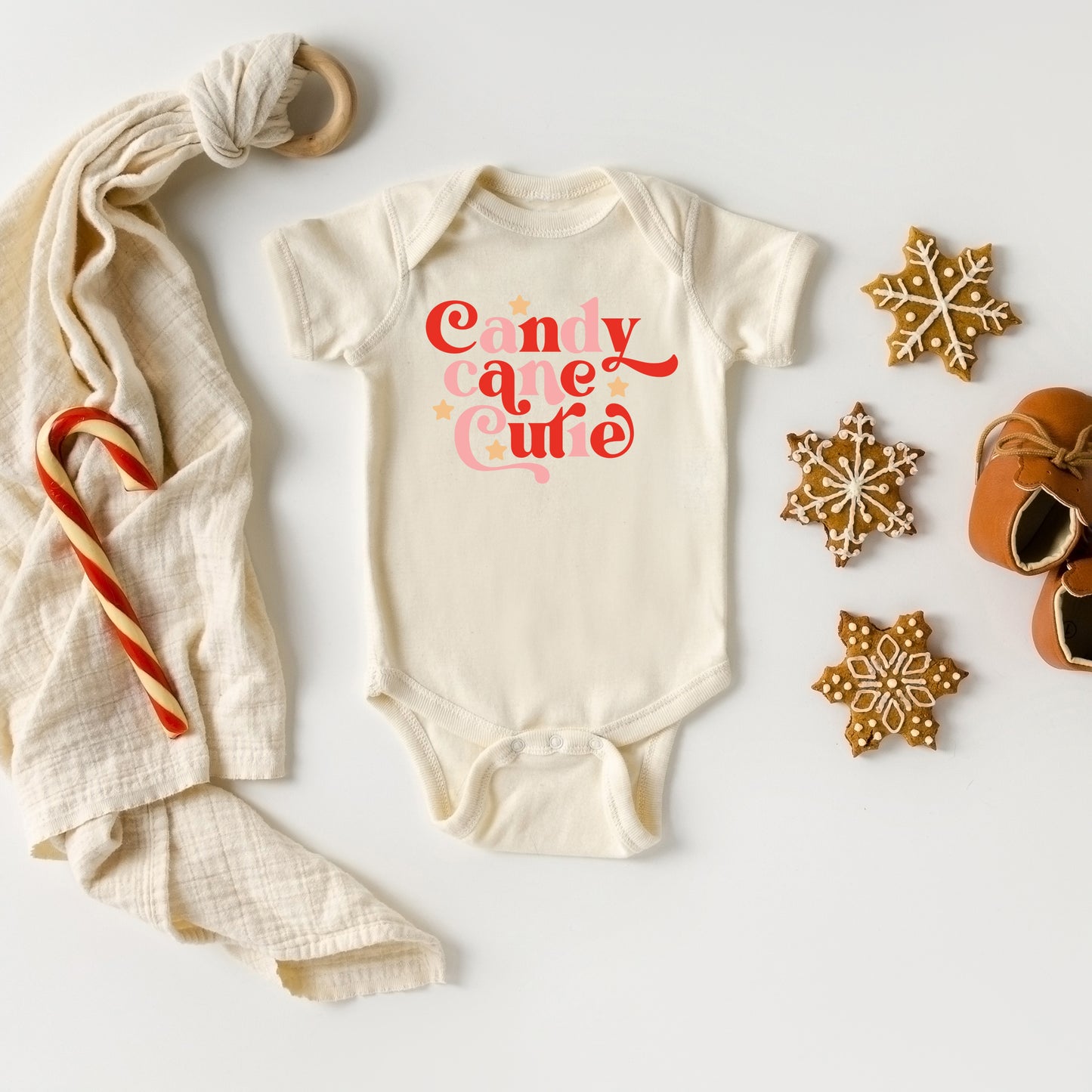 Candy Cane Cutie Stars | Baby Graphic Short Sleeve Onesie