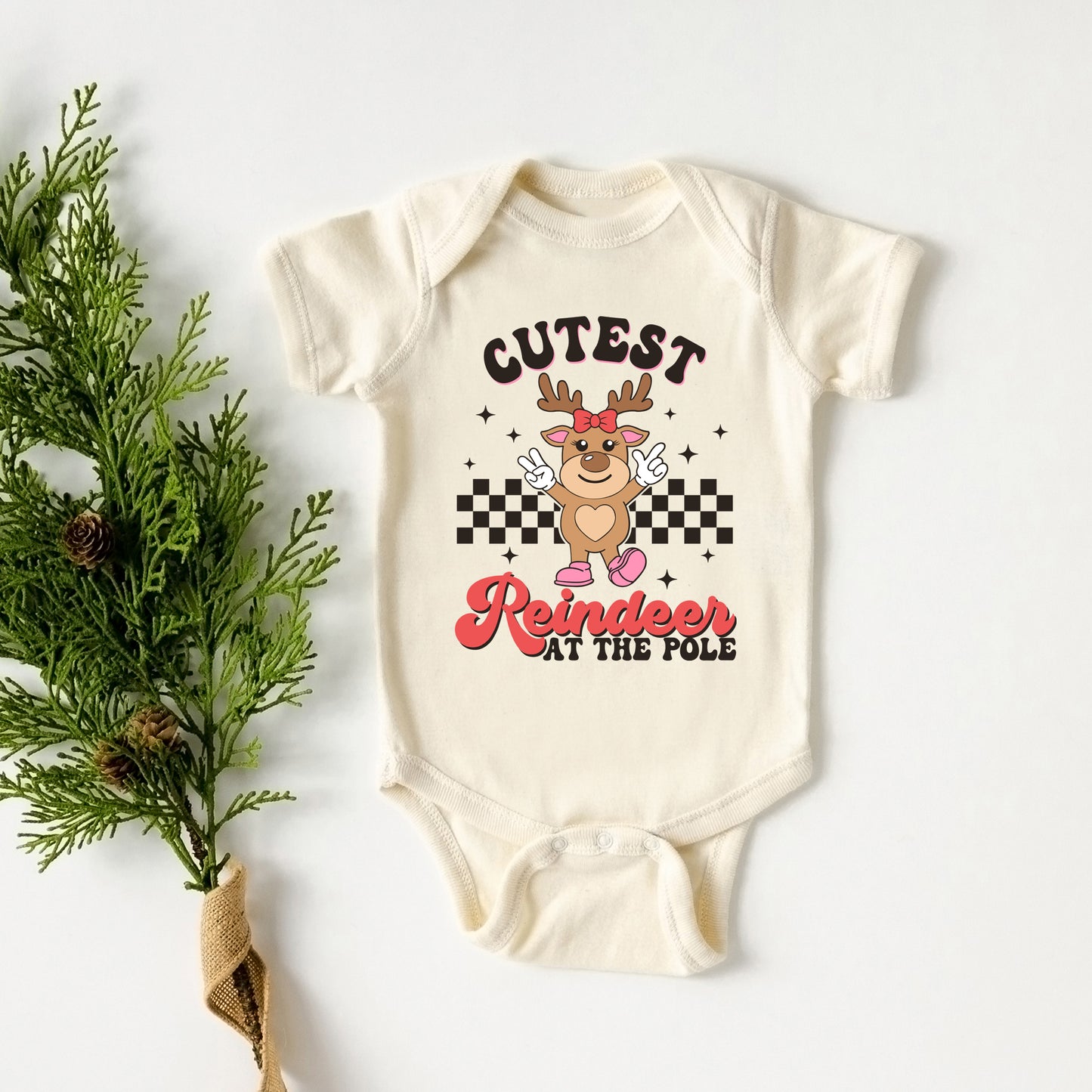 Cutest Reindeer At The Pole | Baby Graphic Short Sleeve Onesie