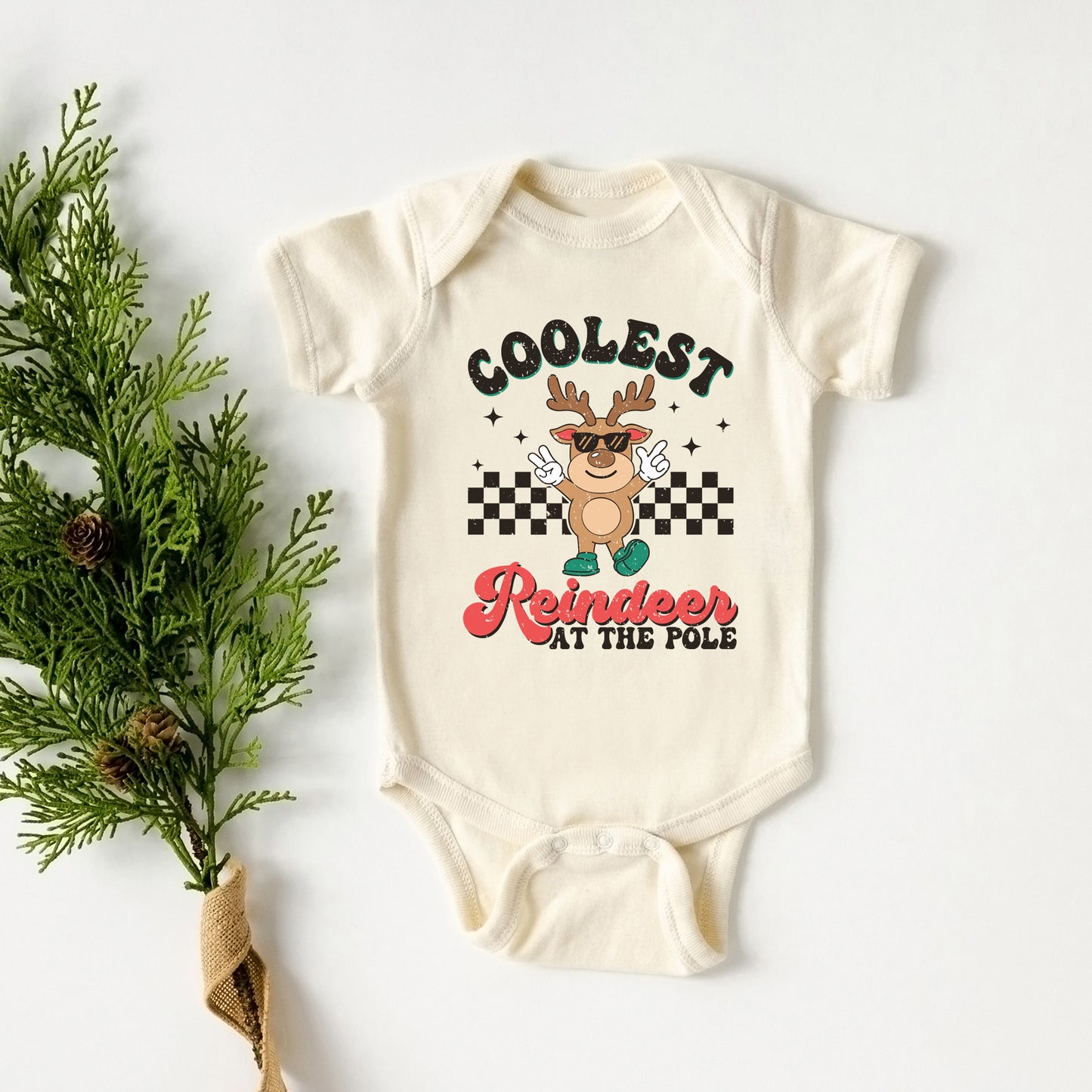 Coolest Reindeer At The Pole | Baby Graphic Short Sleeve Onesie