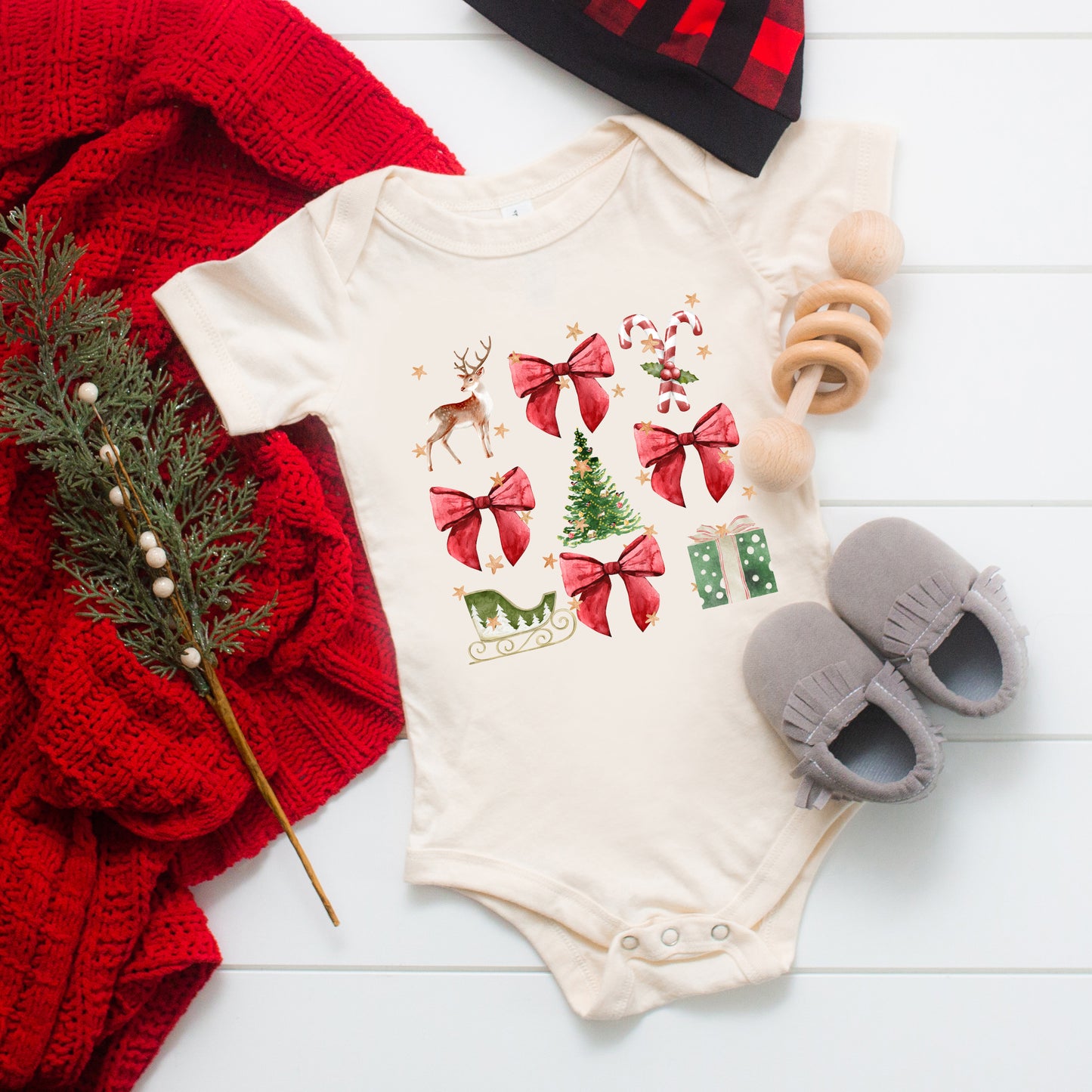 Coquette Christmas Collage | Baby Graphic Short Sleeve Onesie