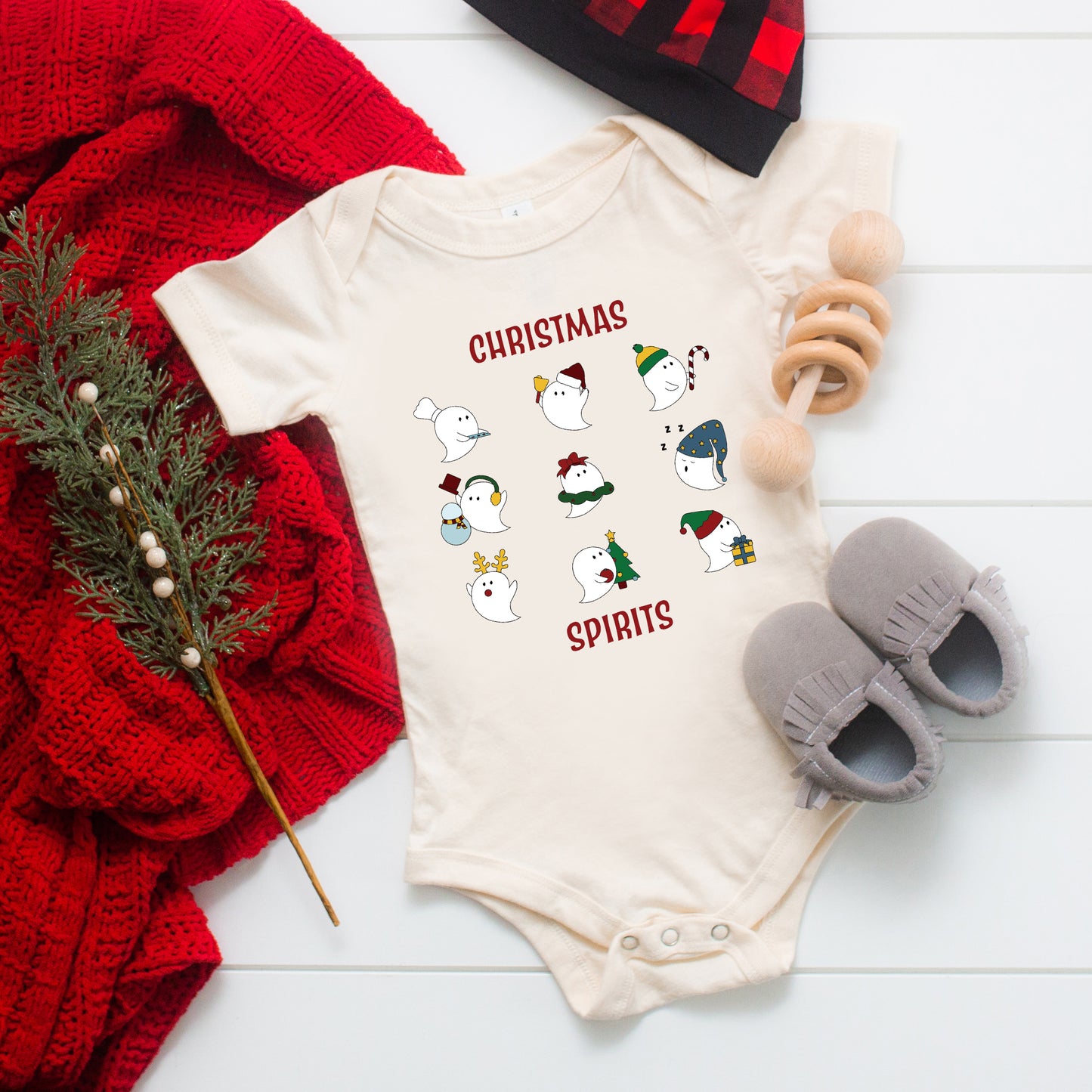 Christmas Spirits Red Words | Baby Graphic Short Sleeve Onesie