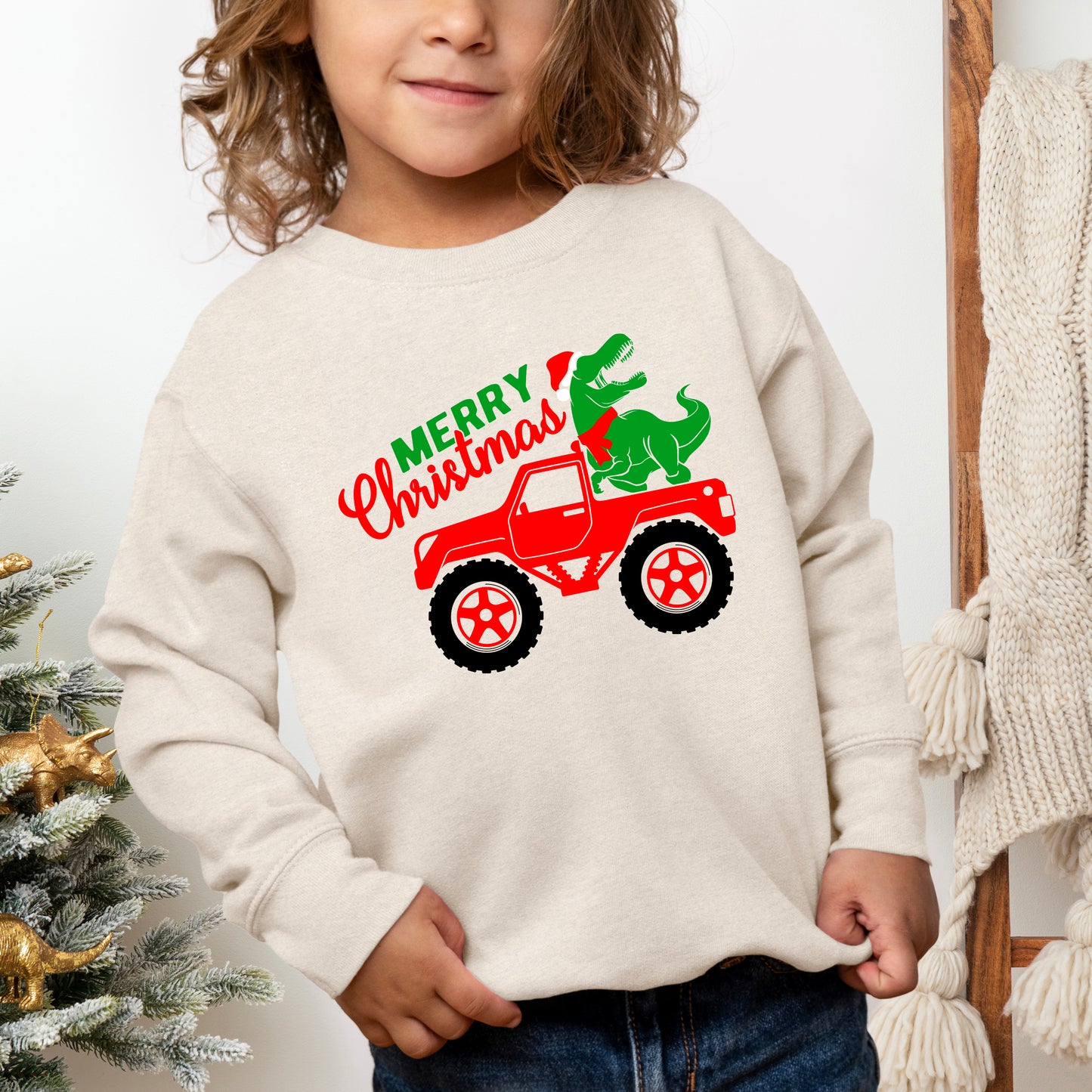 Christmas Dino Truck | Toddler Graphic Sweatshirt