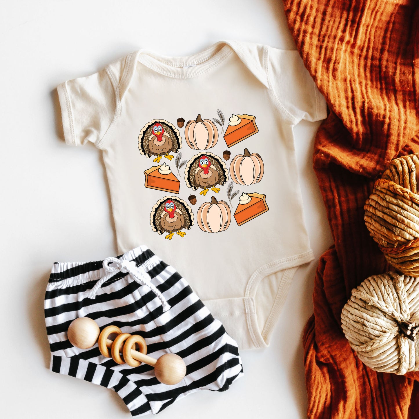 Turkey Pumpkin Pie Grid | Baby Graphic Short Sleeve Onesie