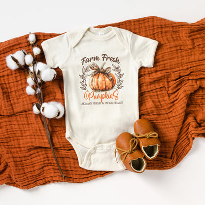 Coquette Farm Fresh Pumpkin | Baby Graphic Short Sleeve Onesie