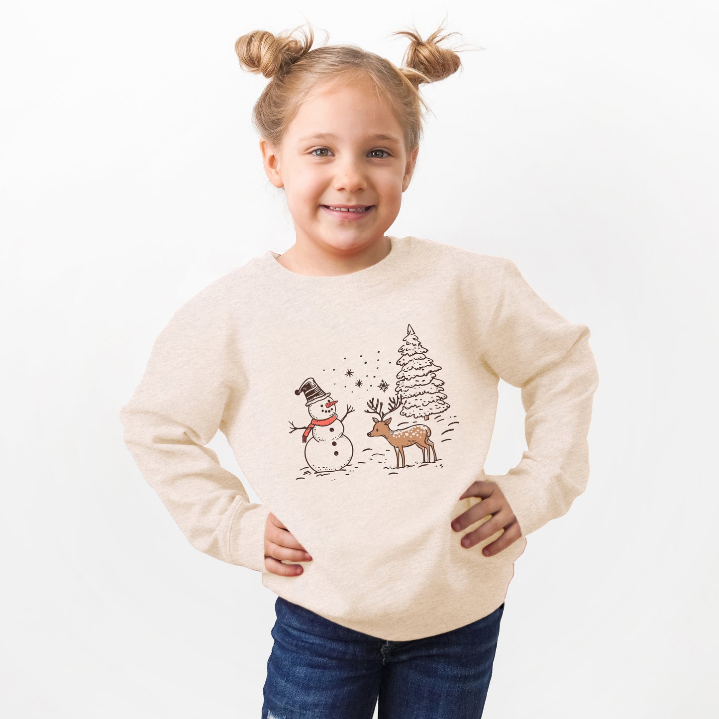 Deer Snowman Scene | Youth Ultra-Soft Graphic Sweatshirt