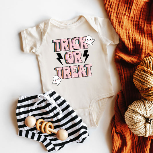 Trick Or Treat Lightning Bolt | Baby Graphic Short Sleeve Onesie