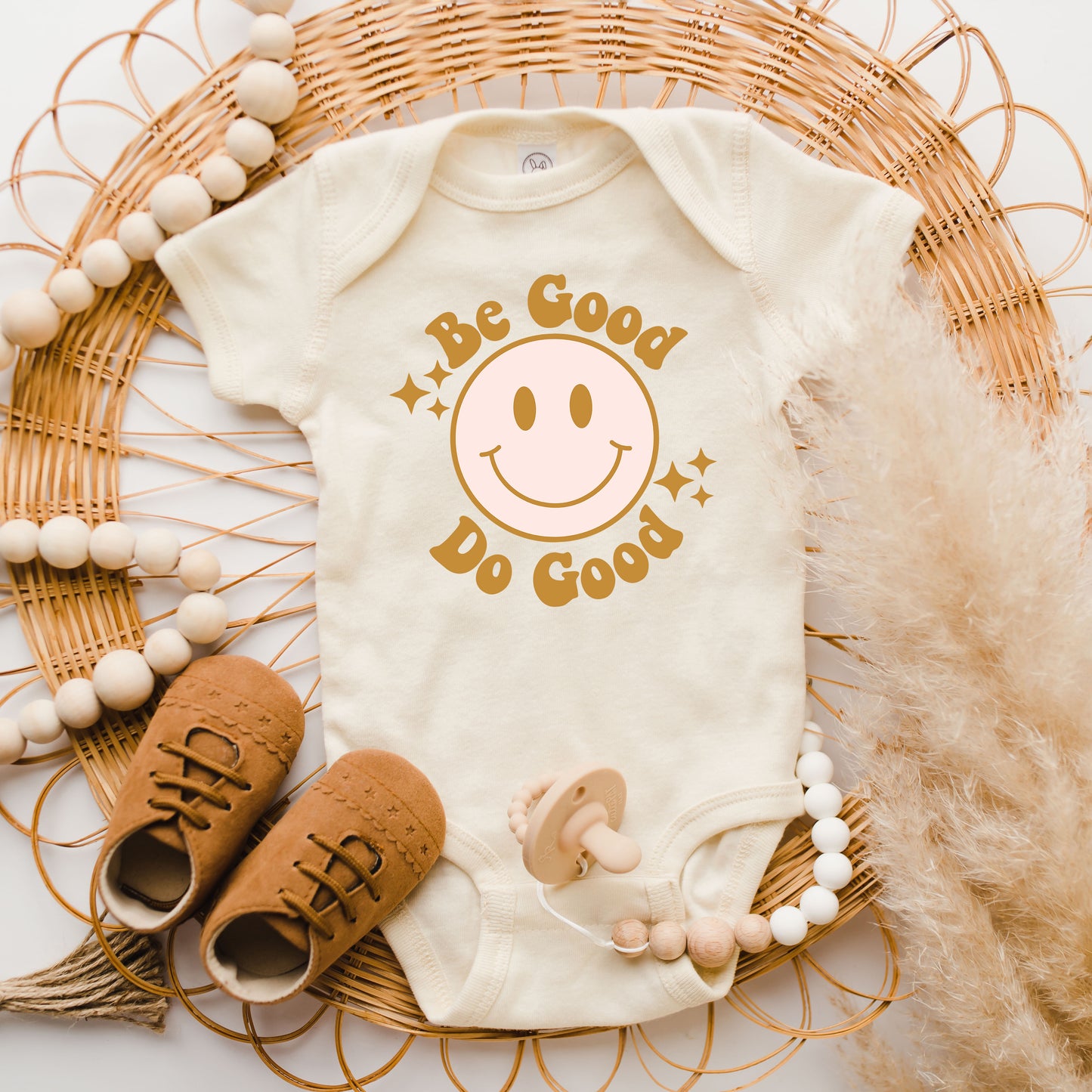 Be Good Do Good Smiley Face | Baby Graphic Short Sleeve Onesie