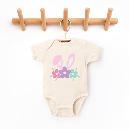 Bunny Ears With Flowers | Baby Graphic Short Sleeve Onesie
