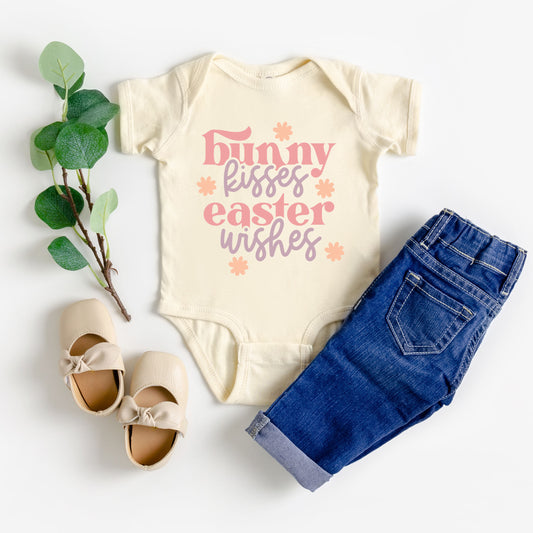 Bunny Kisses Easter Wishes Flowers | Baby Graphic Short Sleeve Onesie