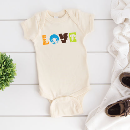 Love With Animal Letters | Baby Graphic Short Sleeve Onesie