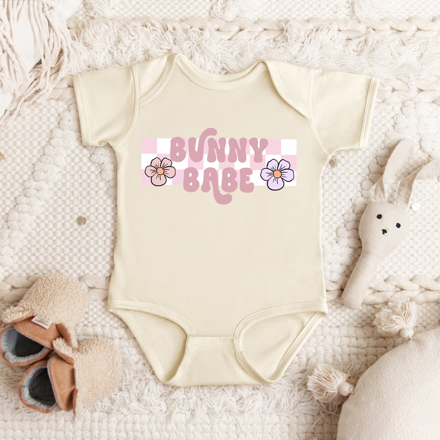 Bunny Babe Flowers | Baby Graphic Short Sleeve Onesie