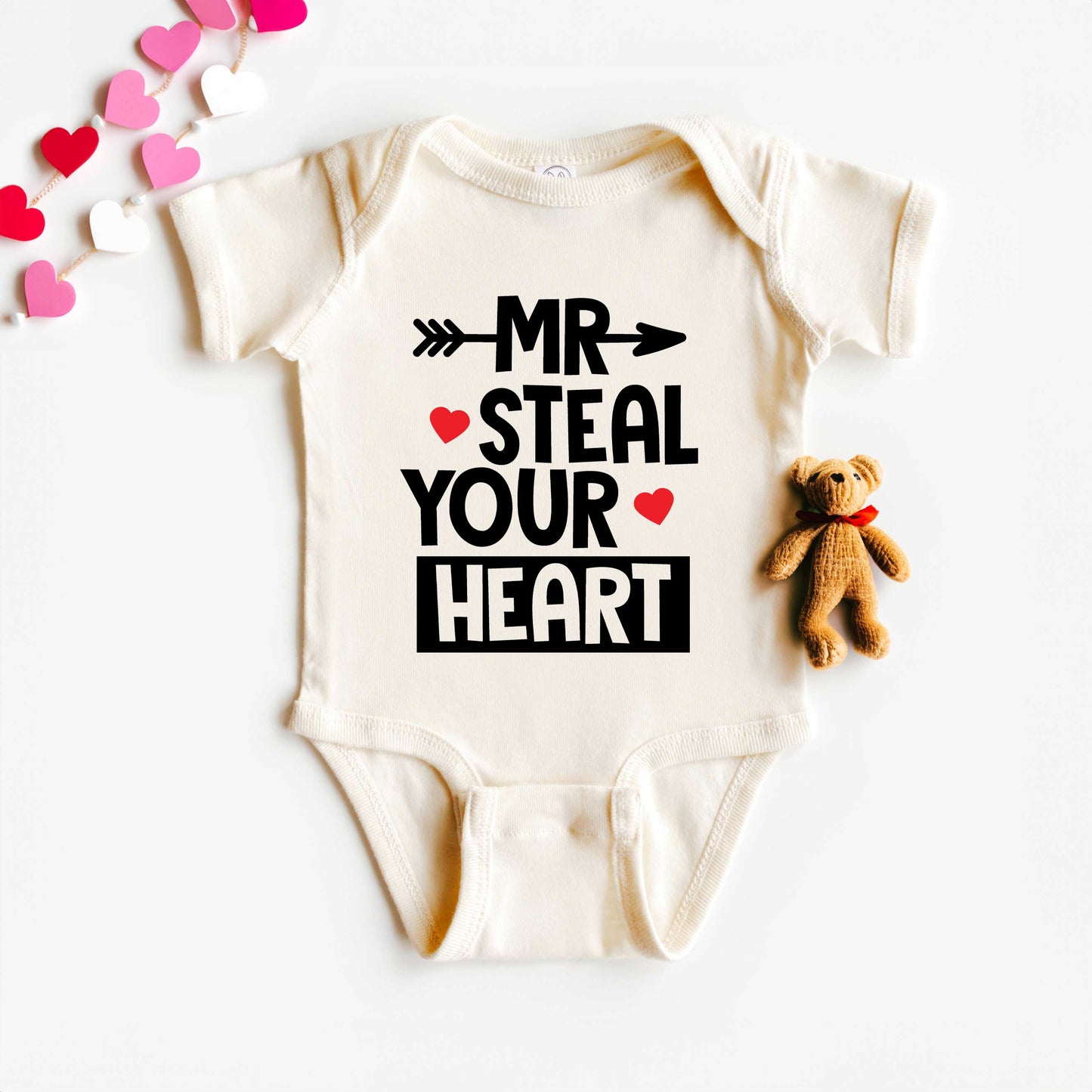 Mr. Steal Your Heart | Baby Graphic Short Onesie