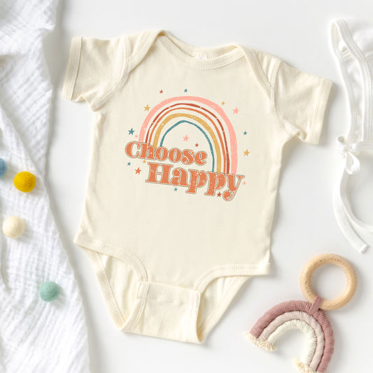 Choose Happy Rainbow | Baby Graphic Short Sleeve Onesie