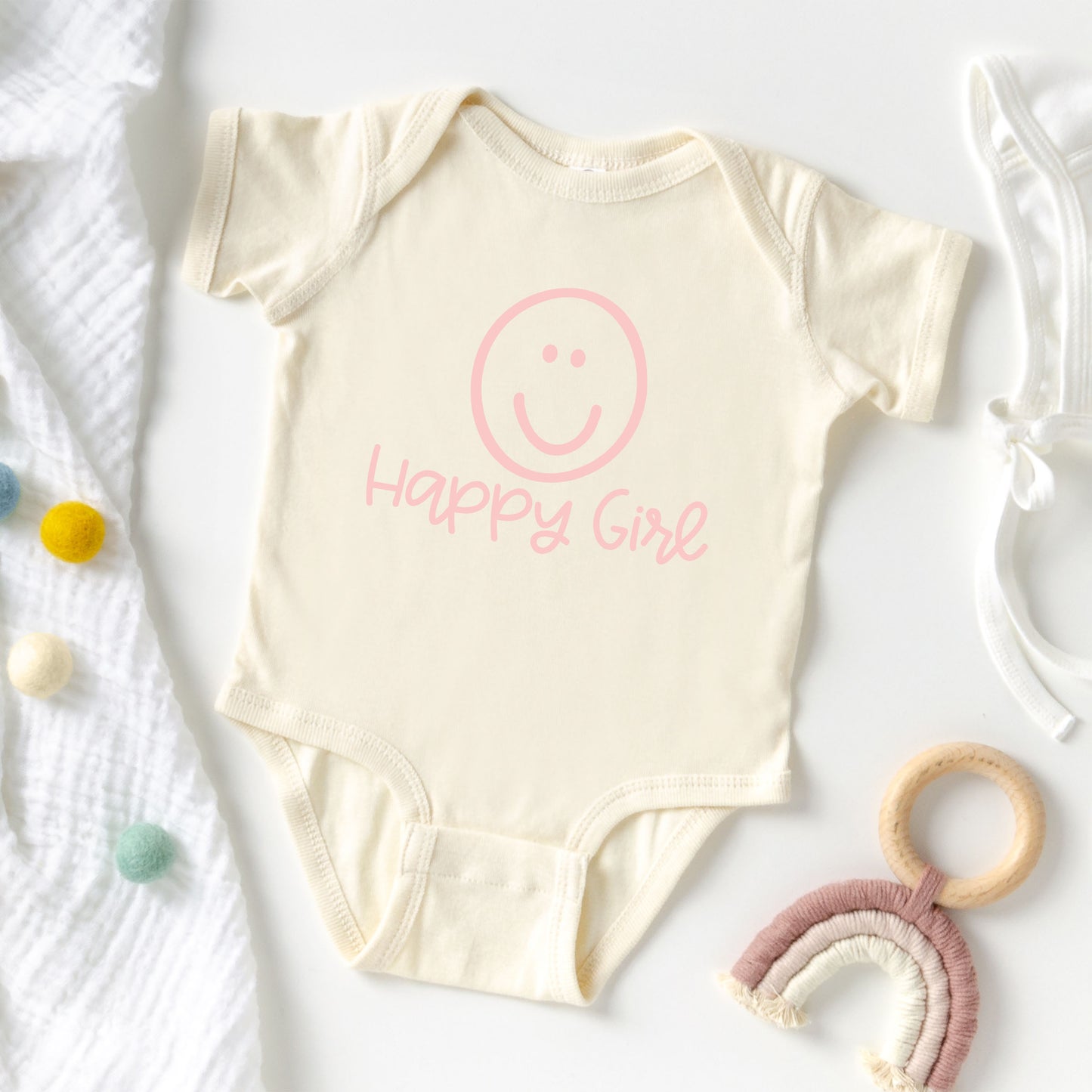 Happy Girl Smiley Face | Baby Graphic Short Sleeve Onesie